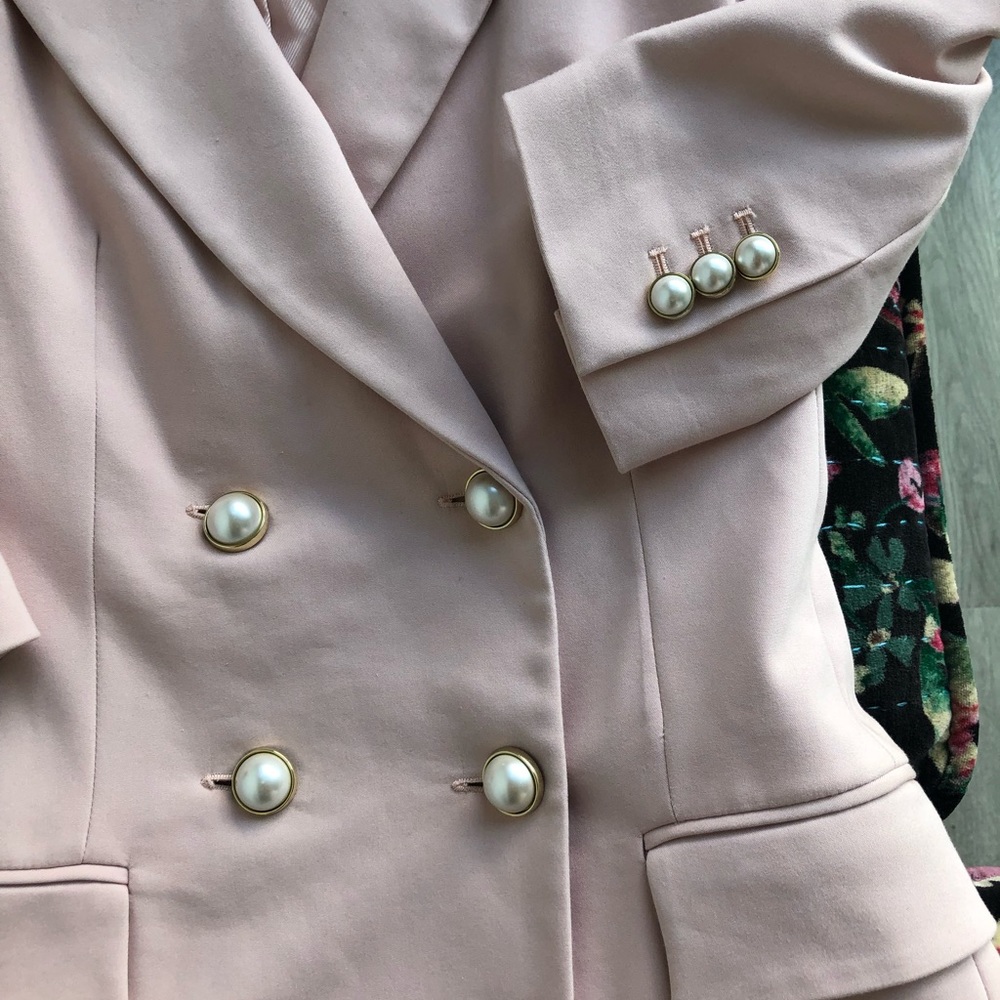 Zara Cold Shoulder Blazer With Faux Pearl Buttons - Picture 7 of 16